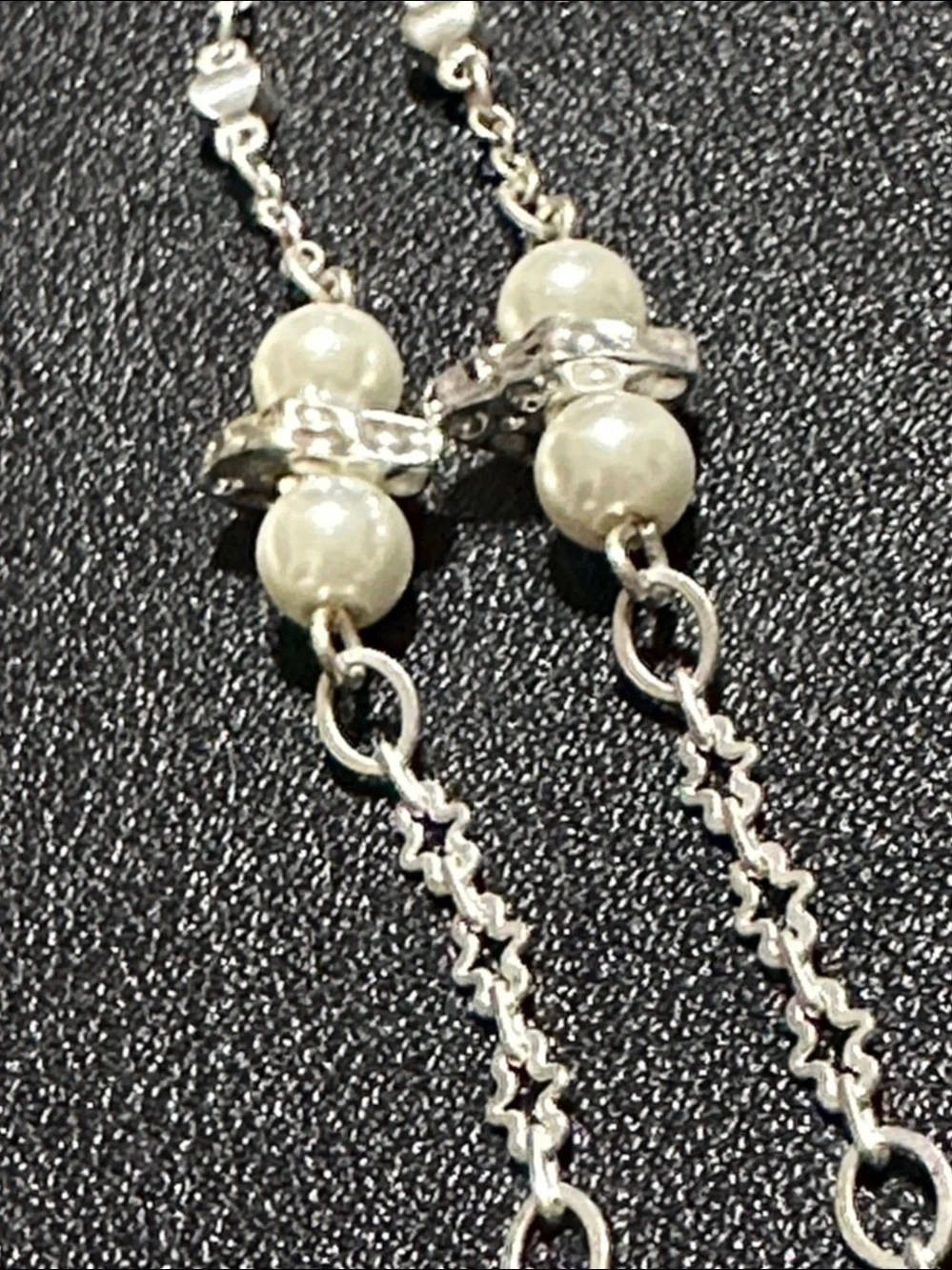 Dillards Silver Tone Faux Pearl Station Necklace